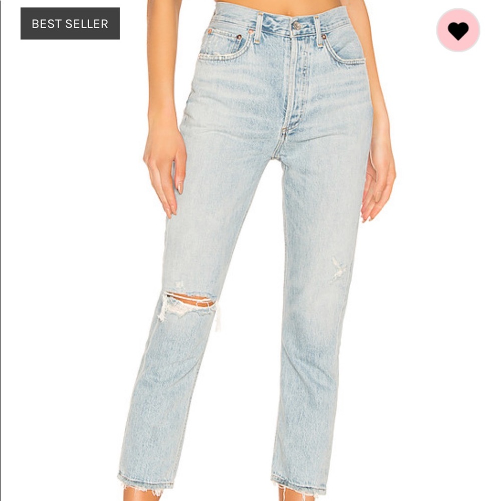 Agolde Light Blue Distressed Straight Leg Jeans